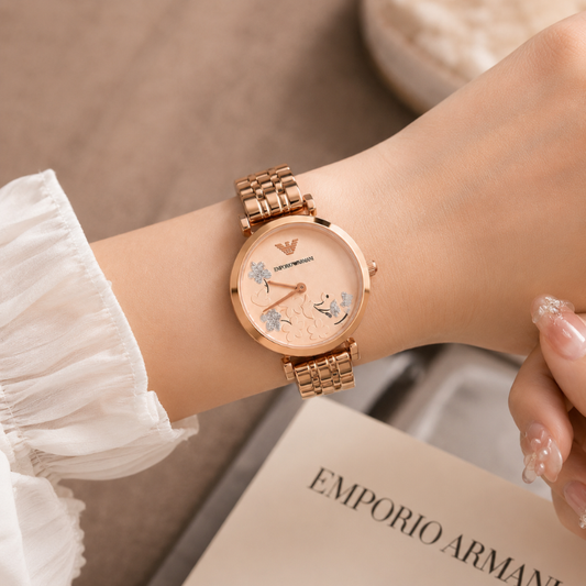 Em_porio Arm_ani Rose Gold Floral Women's Analog Watch