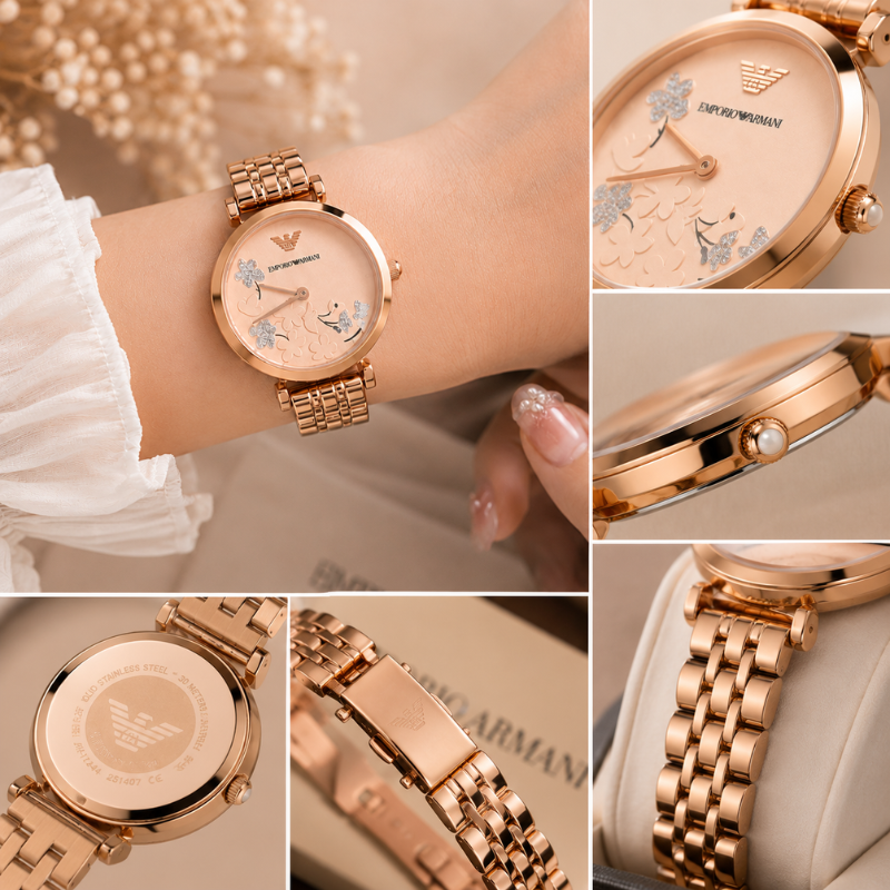 Em_porio Arm_ani Rose Gold Floral Women's Analog Watch