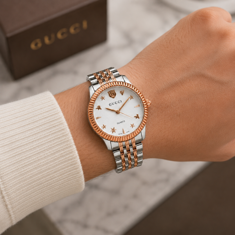 Gu_cci Women's Two-Tone Rose Gold & Silver Analog Quartz Watch