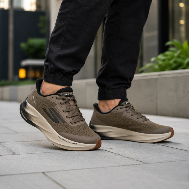 Ske_chers Hyper Burst Carbon Infused Men's Running Shoes – Taupe/Black