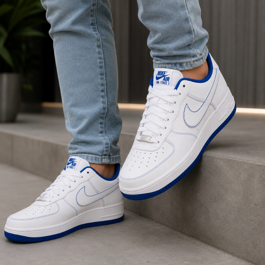 Ni_ke A_ir Force 1 Low White Blue Sneakers for Men | Premium Casual Shoes