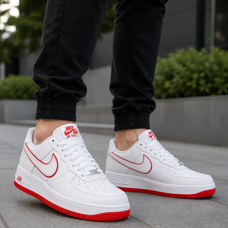 Ni_ke_Ai_r Force 1 Low White Red Sneakers for Men | Premium Casual Shoes