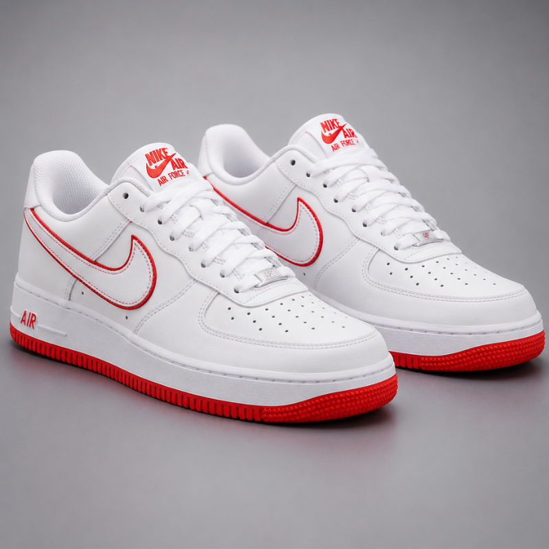 Ni_ke_Ai_r Force 1 Low White Red Sneakers for Men | Premium Casual Shoes