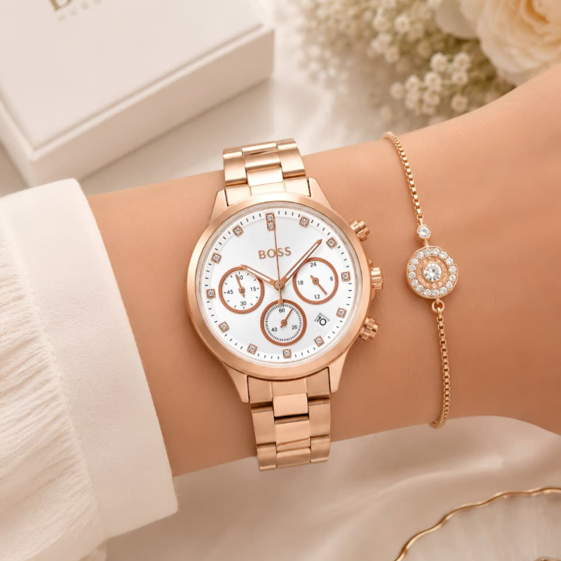 BO_SS Rose Gold Women's Chronograph Watch | Premium Stainless Steel Luxury Timepiece