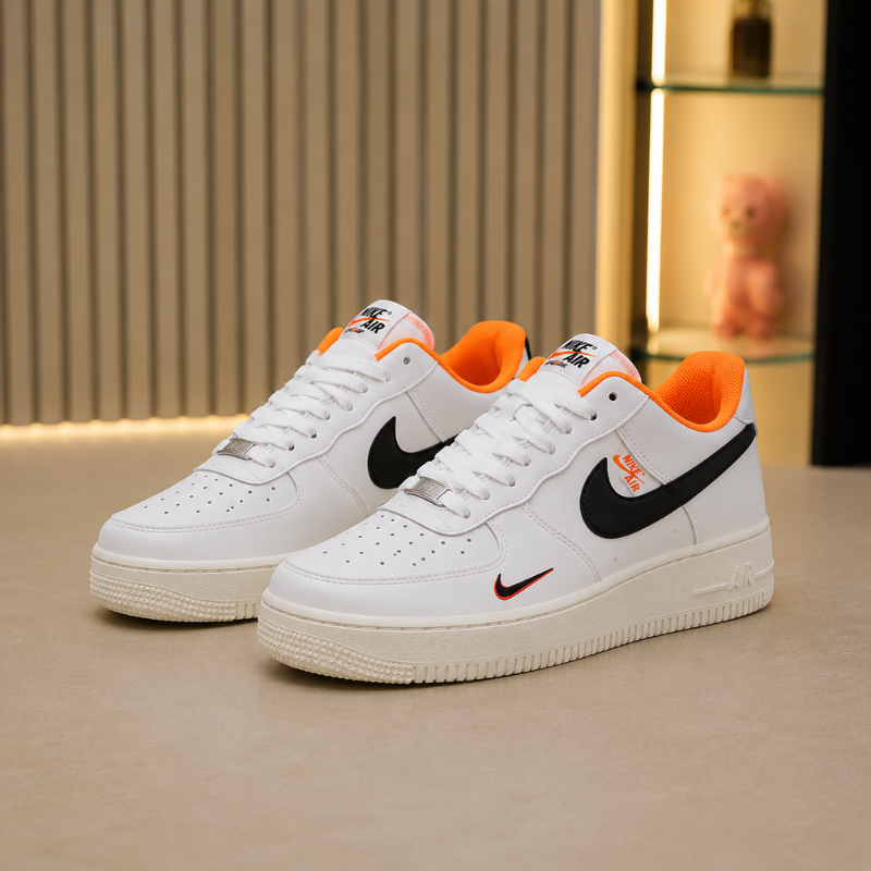 Ni_ke A_ir Force 1 Low White Black Orange Sneakers for Men | Premium Casual Shoes