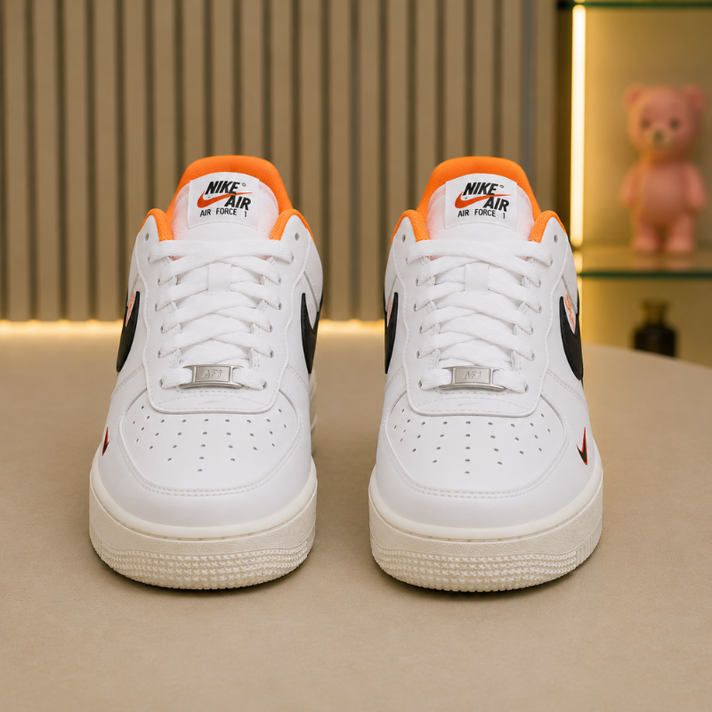Ni_ke A_ir Force 1 Low White Black Orange Sneakers for Men | Premium Casual Shoes