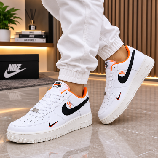 Ni_ke A_ir Force 1 Low White Black Orange Sneakers for Men | Premium Casual Shoes