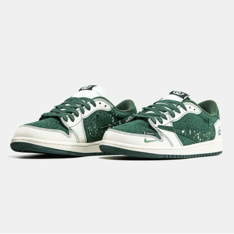 Ni_ke x Supr_eme Low-Top Sneakers | Green & White Premium Casual Shoes