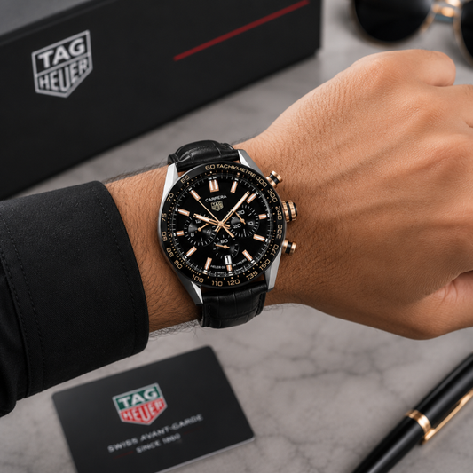 TA_G He_uer Carrera Black Chronograph Men's Leather Strap Watch