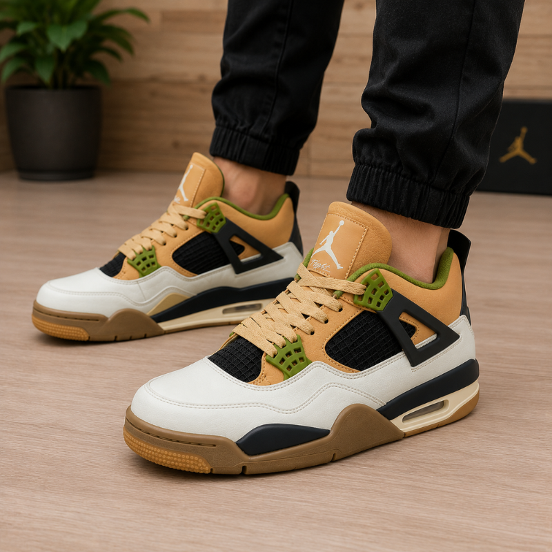 A_ir Jor_dan 4 Retro Tan Olive Sneakers for Men