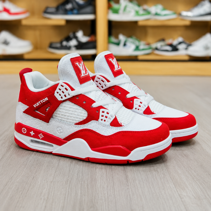 Lo_uis Vui_tton x Ai_r Jord_an 4 Red White Sneakers for Men