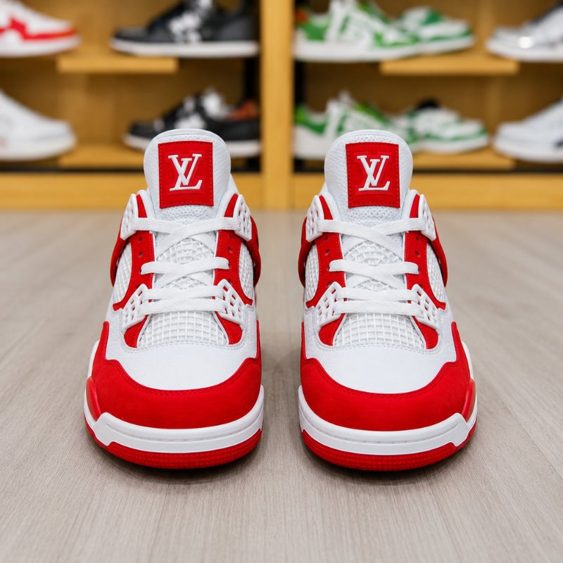 Lo_uis Vui_tton x Ai_r Jord_an 4 Red White Sneakers for Men