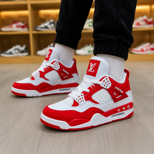 Lo_uis Vui_tton x Ai_r Jord_an 4 Red White Sneakers for Men