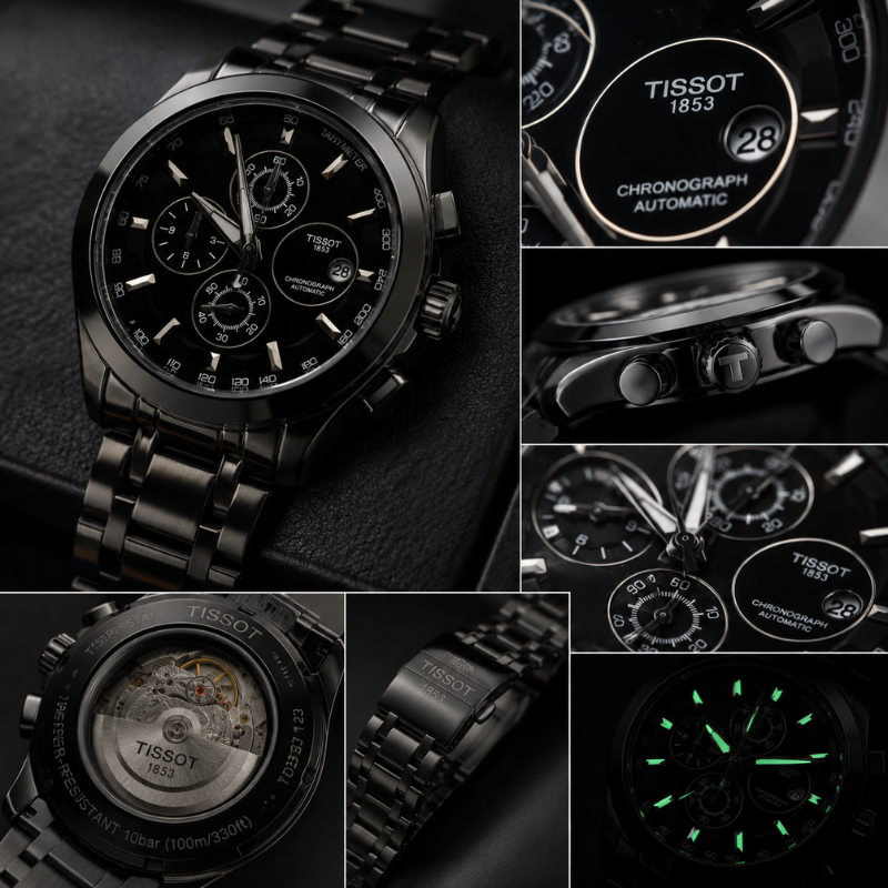 Tis_sot 1853 Black Chronograph Men's Premium Stainless Steel Watch