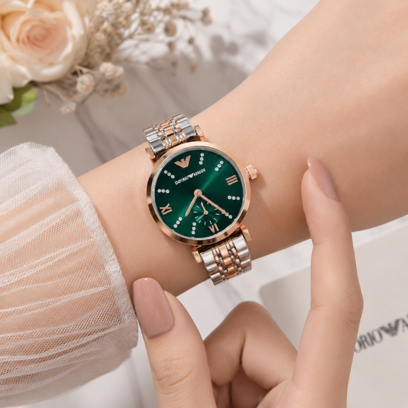 Emp_orio Ar_mani Green Dial Two-Tone Women's Watch