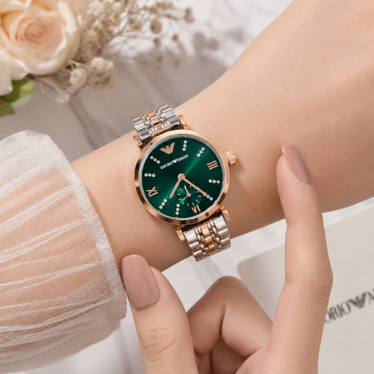 Emp_orio Ar_mani Green Dial Two-Tone Women's Watch