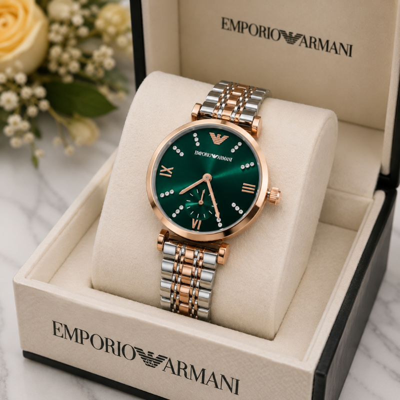 Emp_orio Ar_mani Green Dial Two-Tone Women's Watch