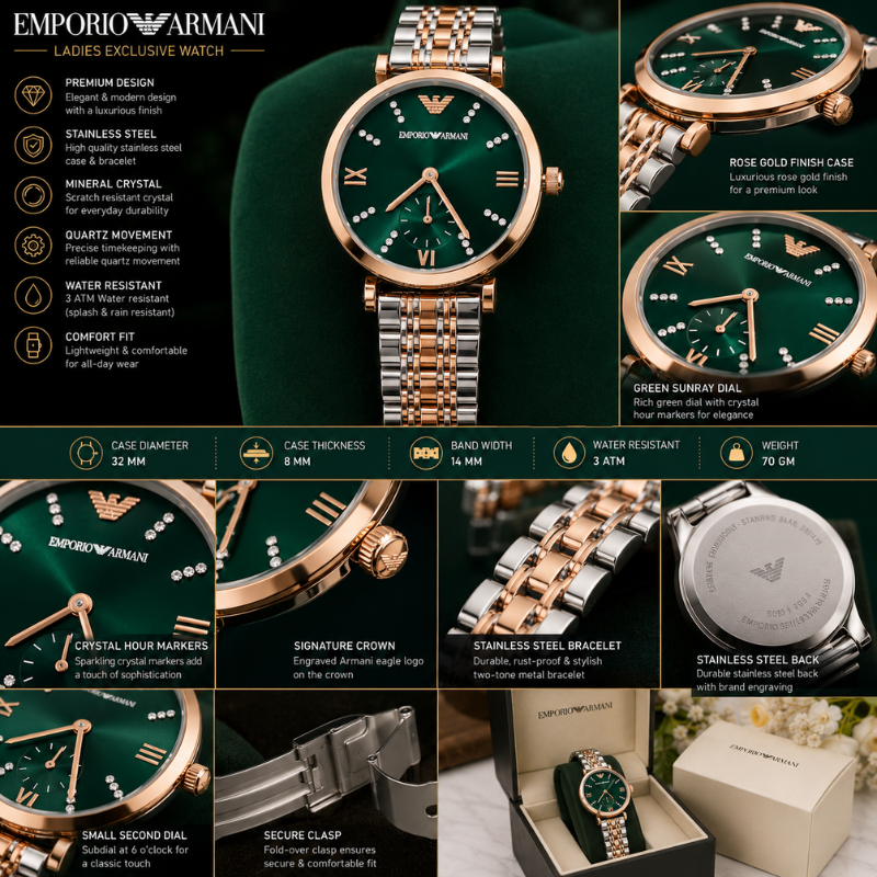 Emp_orio Ar_mani Green Dial Two-Tone Women's Watch