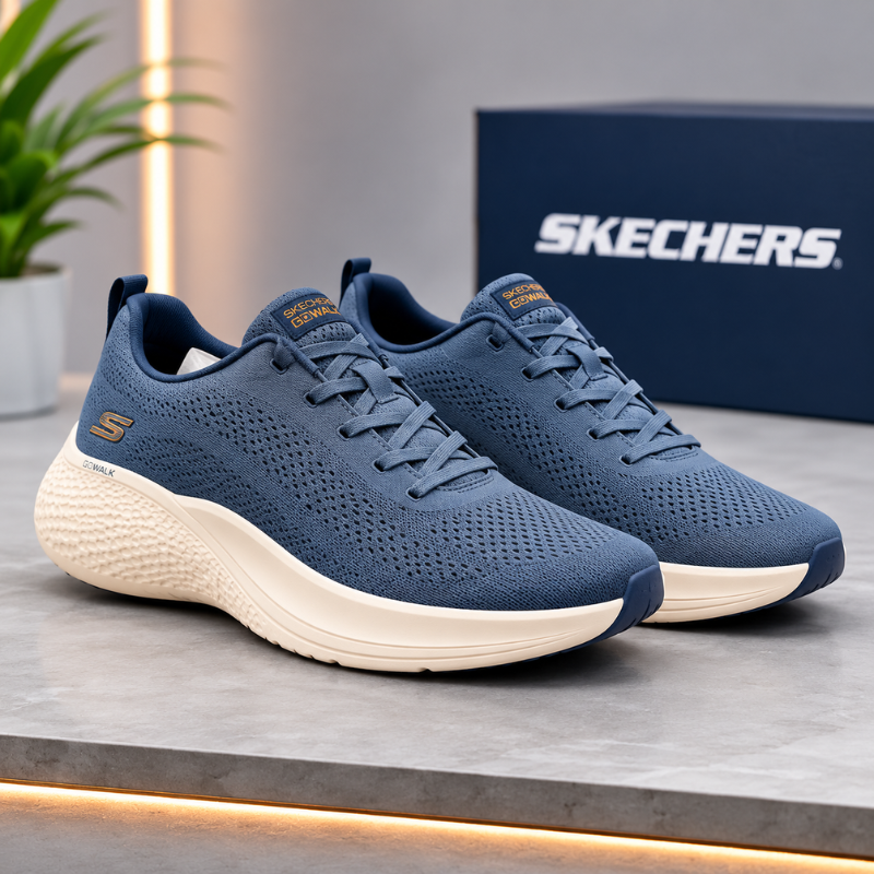 Ske_chers GOwalk Men's Navy Blue Walking Shoes with Cushioned Sole