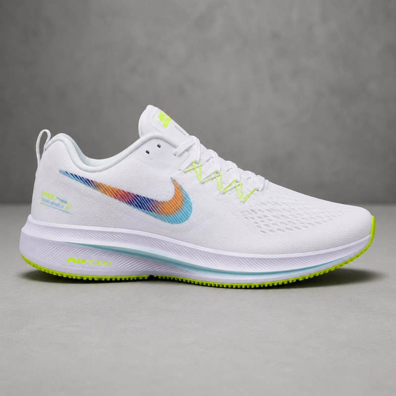 Ni_ke Air Zoom Men's White Running Shoes with Multicolor Swoosh