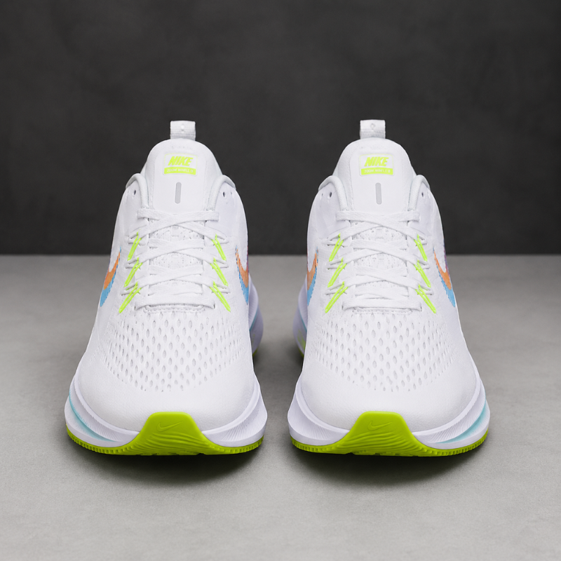 Ni_ke Air Zoom Men's White Running Shoes with Multicolor Swoosh