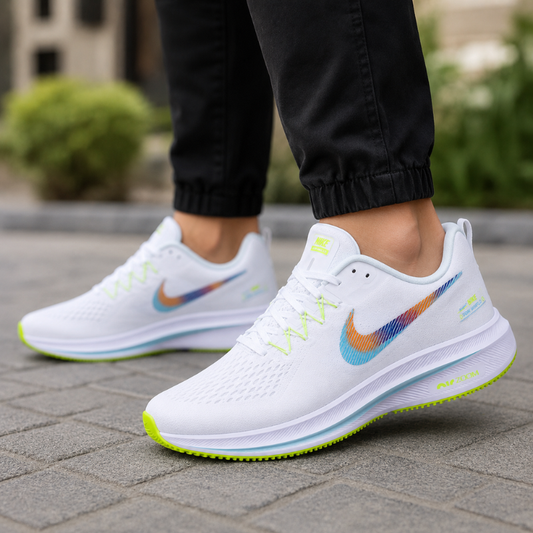 Ni_ke Air Zoom Men's White Running Shoes with Multicolor Swoosh
