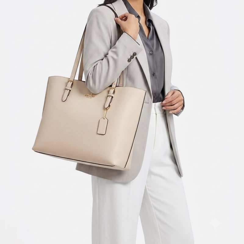 Pre_mium Women's Leather Tote Bag | Large Capacity Office & Everyday Shoulder Handbag | Beige
