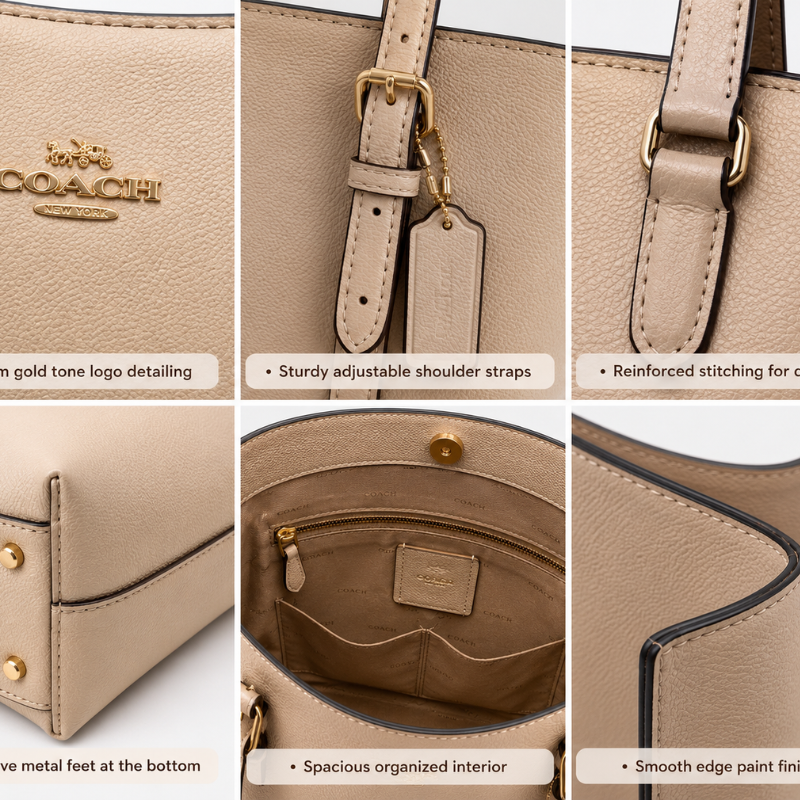 Pre_mium Women's Leather Tote Bag | Large Capacity Office & Everyday Shoulder Handbag | Beige