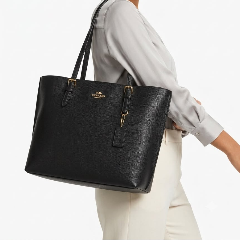 Pre_mium Women's Black Leather Tote Bag | Large Capacity Office & Everyday Shoulder Handbag