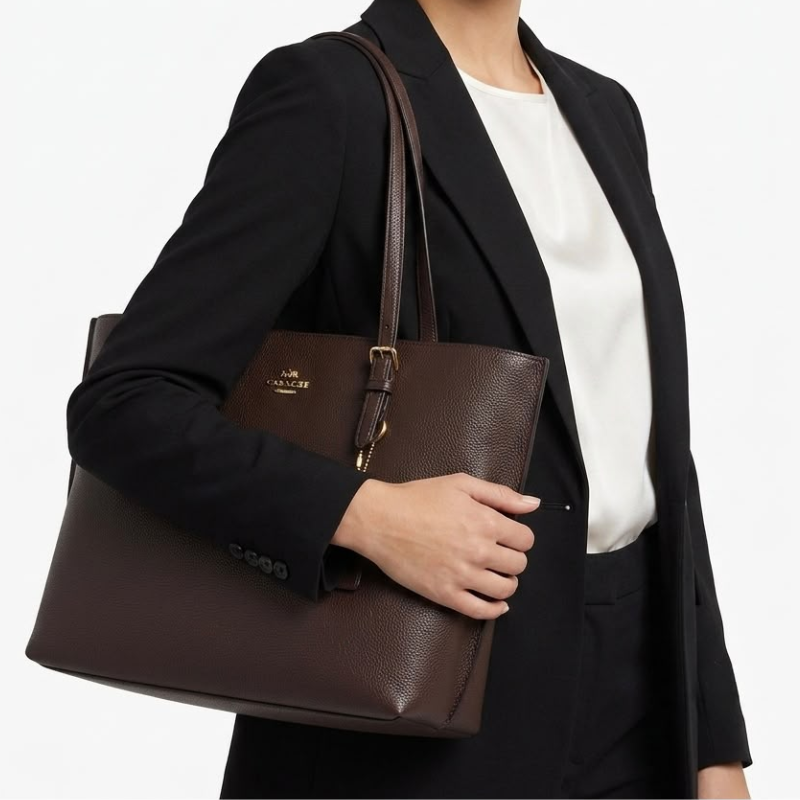 Pre_mium Women's Brown Leather Tote Bag | Large Capacity Office & Everyday Shoulder Handbag