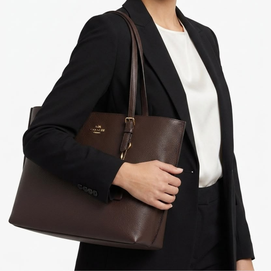 Pre_mium Women's Brown Leather Tote Bag | Large Capacity Office & Everyday Shoulder Handbag