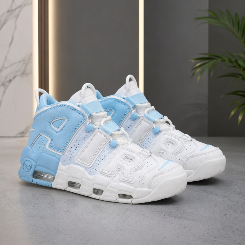 Pre_mium High-Top Basketball Shoes for Men | Air Cushion Sports Sneakers | White Sky Blue