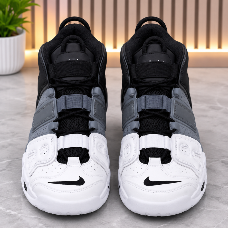 Ni_ke Air More Uptempo Tri-Color High-Top Sneakers | Black Grey White