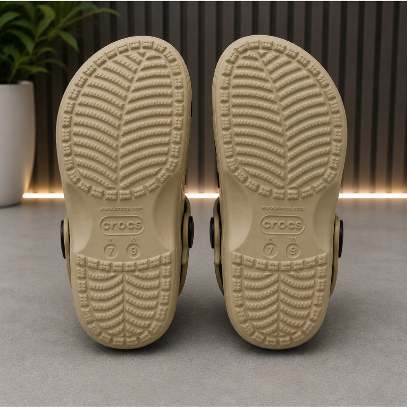 Cro_cs Classic Graphic Clogs | Beige & Black | Lightweight Comfort Clogs