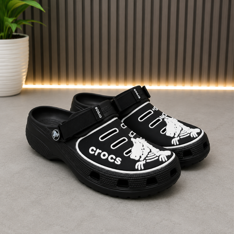 Cr_ocs Classic Graphic Clogs | Black & White | Lightweight Casual Clogs