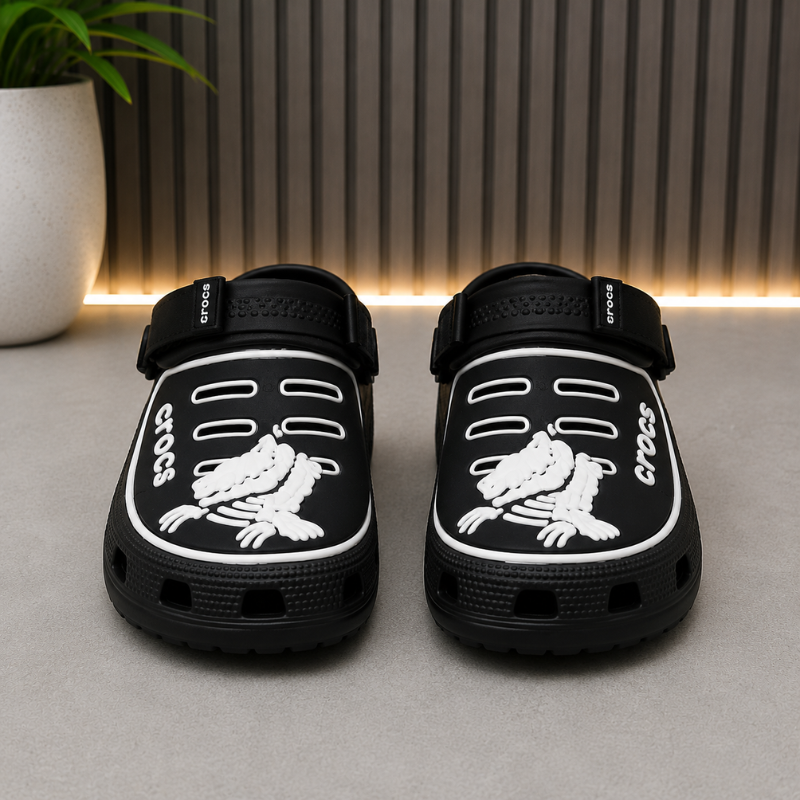 Cr_ocs Classic Graphic Clogs | Black & White | Lightweight Casual Clogs