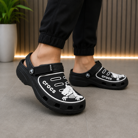 Cr_ocs Classic Graphic Clogs | Black & White | Lightweight Casual Clogs