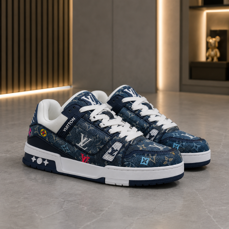Lo_uis Vuit_ton Denim Monogram Sneakers – Premium Blue Luxury Casual Shoes