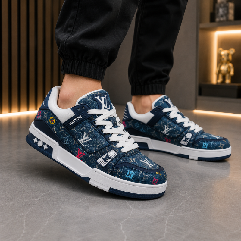 Lo_uis Vuit_ton Denim Monogram Sneakers – Premium Blue Luxury Casual Shoes