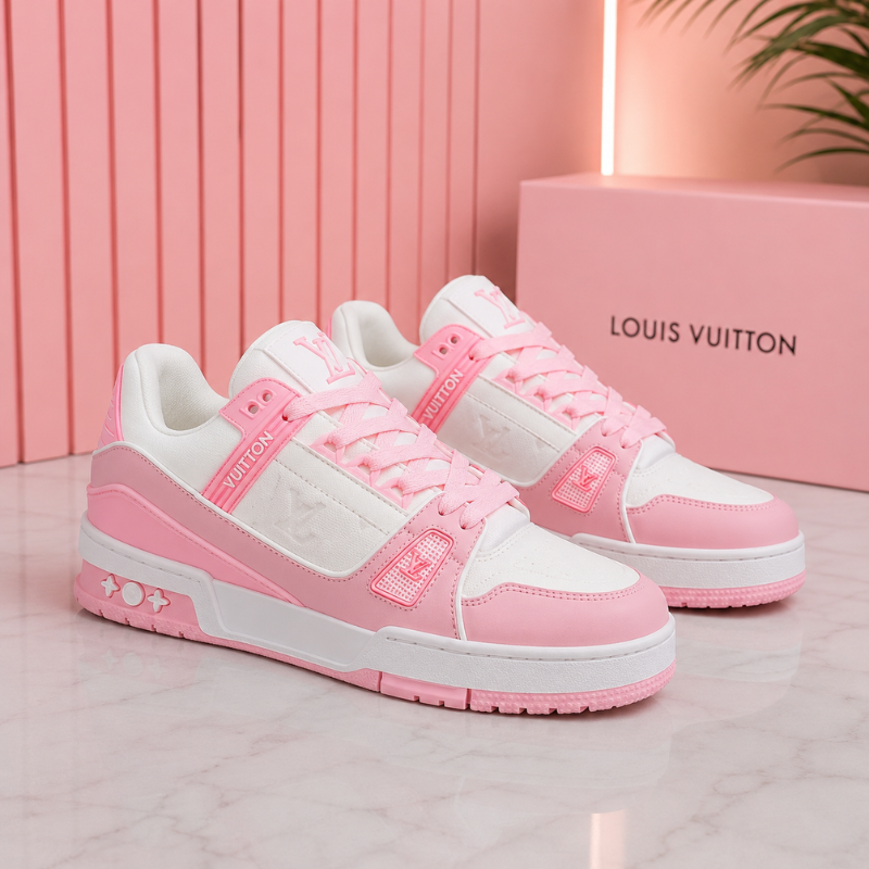 Lo_uis Vuitton Pink & White Sneakers – Premium Luxury Casual Shoes for Women
