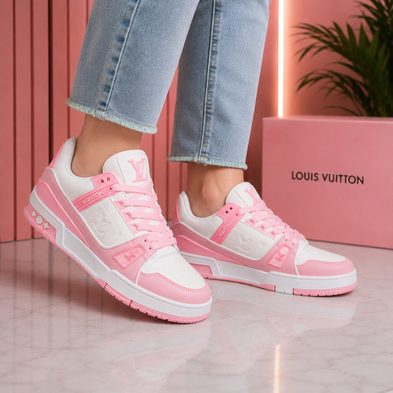 Lo_uis Vuitton Pink & White Sneakers – Premium Luxury Casual Shoes for Women