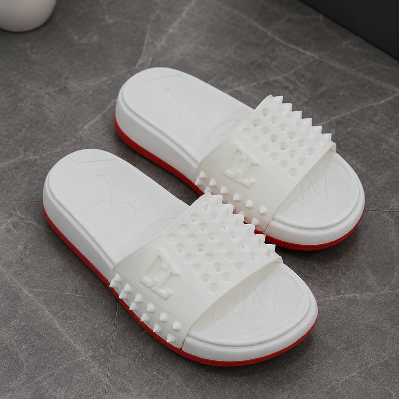 Lux_ury Men's White Studded Slides | Premium Cushioned Slip-On Slippers | Lightweight Comfort Slides | Casual Indoor & Outdoor Sandalsv