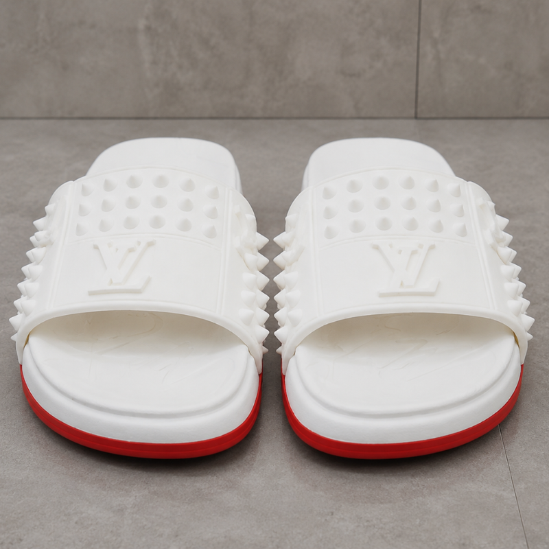 Lux_ury Men's White Studded Slides | Premium Cushioned Slip-On Slippers | Lightweight Comfort Slides | Casual Indoor & Outdoor Sandalsv