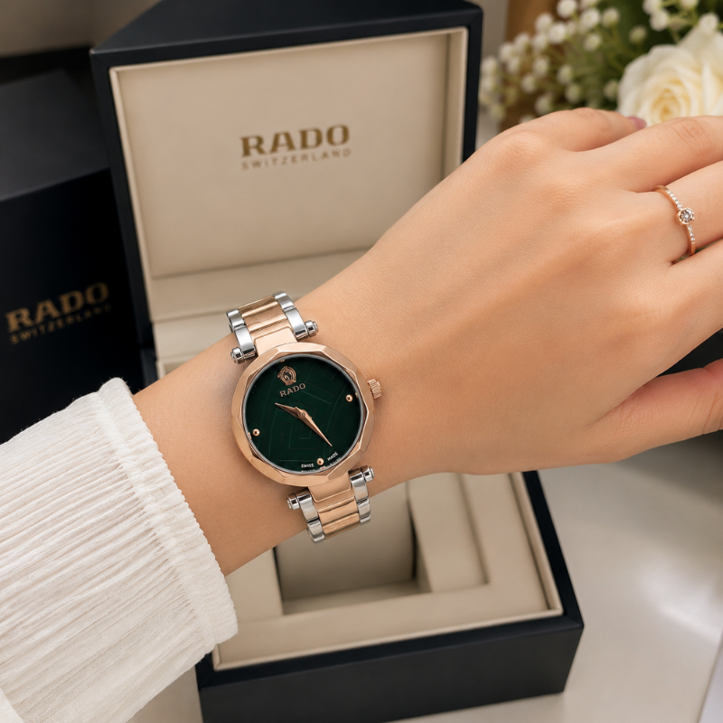 Ver_sace Women's Analog Green Dial Watch with Two-Tone Stainless Steel Bracelet | Luxury Quartz Wrist Watch