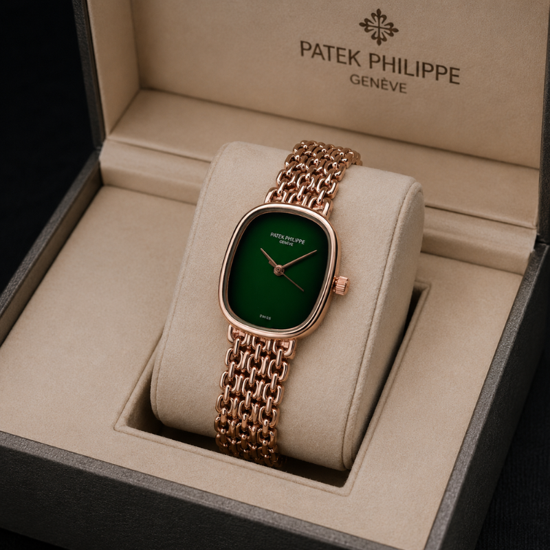 Pa_tek Phil_ippe Women's Analog Green Dial Watch with Rose Gold Stainless Steel Bracelet | Luxury Quartz Wrist Watch