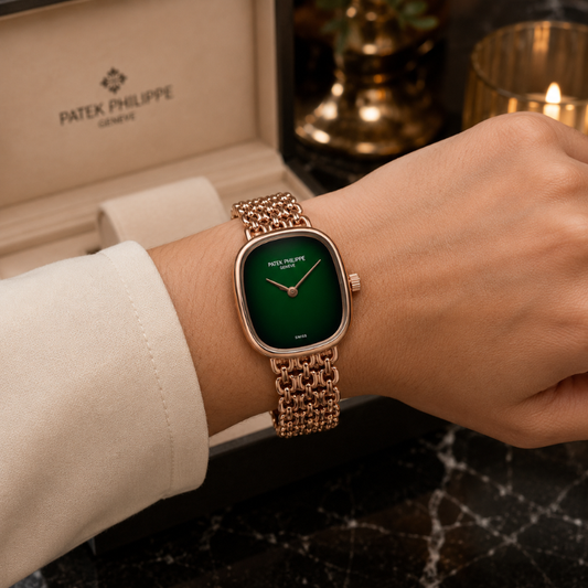 Pa_tek Phil_ippe Women's Analog Green Dial Watch with Rose Gold Stainless Steel Bracelet | Luxury Quartz Wrist Watch
