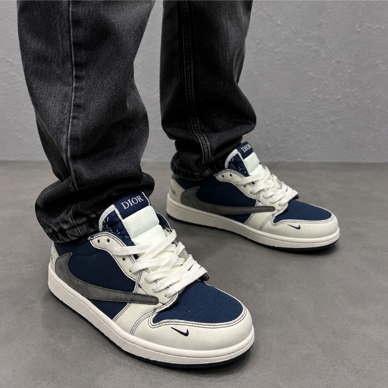 NIK_E  Men's Premium Navy & White Low-Top Casual Sneakers | Lace-Up Fashion Shoes | Comfortable Everyday Wear