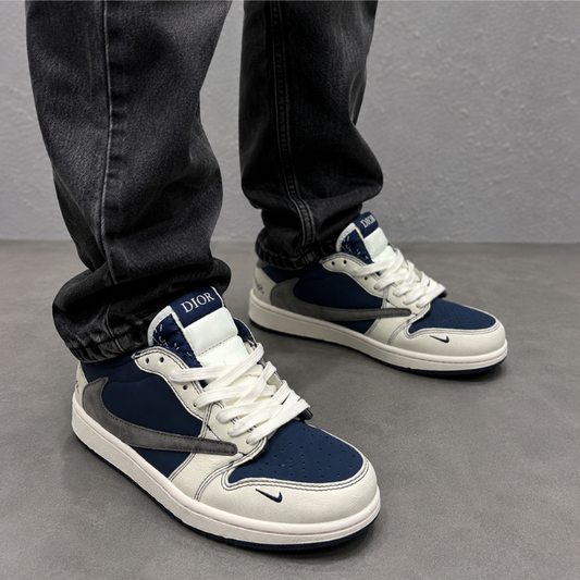 NIK_E  Men's Premium Navy & White Low-Top Casual Sneakers | Lace-Up Fashion Shoes | Comfortable Everyday Wear
