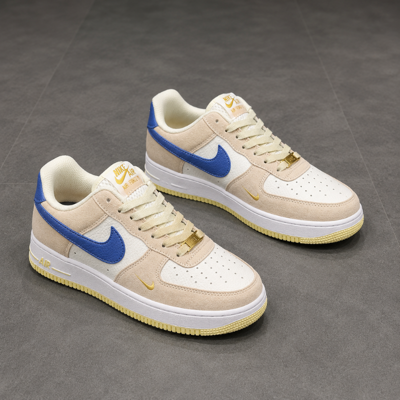 NI_KE Men's Premium Beige & Blue Low-Top Casual Sneakers | Lace-Up Fashion Shoes | Lightweight Everyday Sneakers