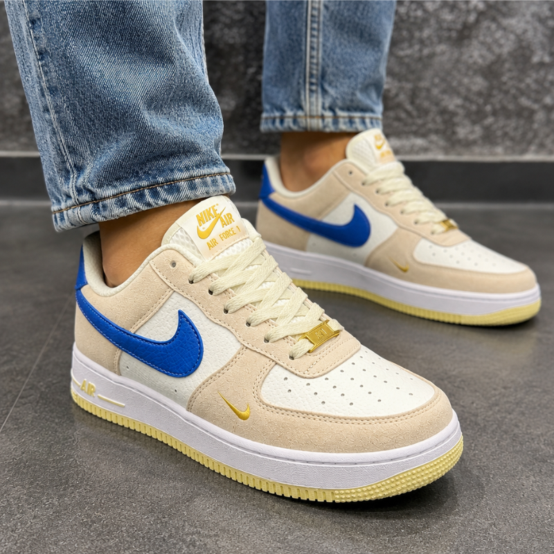 NI_KE Men's Premium Beige & Blue Low-Top Casual Sneakers | Lace-Up Fashion Shoes | Lightweight Everyday Sneakers